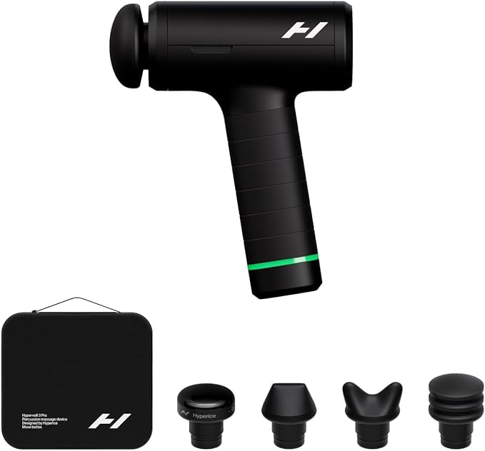 Hyperice Hypervolt 3 Pro – Professional Percussion Massage Gun with QuietGlide Technology | 6 Speeds, Pressure Sensor, Heated Head & 5 Attachments | Deep Tissue Muscle Relief and Recovery