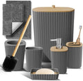 Clara Clark Bathroom Set - Grey Bathroom Accessories Set, 6PC Bathroom Accessory Set, Bathroom Sets with Bathroom Rugs, Toilet Brush, Trash Can & Soap Dispenser by ClaraClark