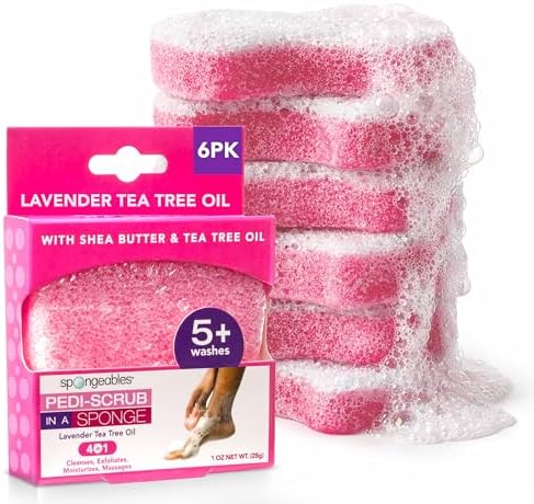 Spongables Pedi Scrub Foot Exfoliating 5+ Wash Travel Sponge, Lavender, 6 Count by Spongeables