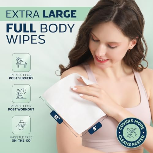 100 XL Shower Wipes Body Wipes for Adults Bathing No Rinse for Women & Men - Image 2