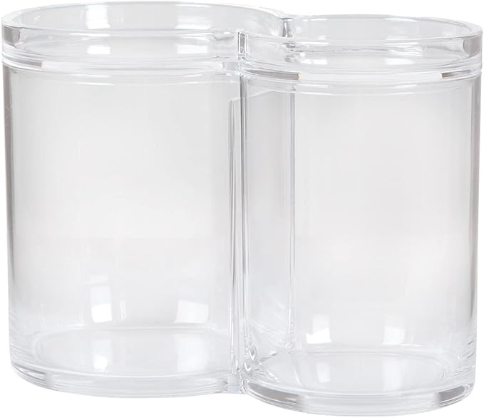 ForPro Clear Acrylic 2-Compartment Apothecary Jar with Lid, Shatterproof Qtip Holder & Cotton Ball Organizer, 28 Oz + 20 Oz Bathroom Vanity Canister for Kitchen, Office Decor, 6.25" x 3.7" x 4.6