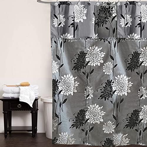 Zahari Home 13pc Erica Bathroom Fabric Shower Curtain Sets Bathroom Shower Curtain & 12 Shower Bathroom Hooks Modern Classic Luxury Contemporary Decor Grey Shower Curtain Stylish Bath Sets - Image 2