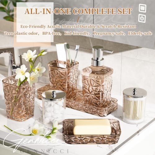 Bathroom Accessory Set, 9-Piece Brown Bathroom Set with Trash Can, Toilet Brush, Soap Dispenser, Soap Dish, Toothbrush Holder, Tumbler, Q-tip Holders & Tray, for Hotel/Apartment, Housewarming Gift - Image 4