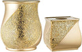 Zahari Home 2pc Sinatra Modern Bath Accessories Set Waste Basket & Tissue Box Champagne Gold Modern Decorative Beautiful Designs Bathroom Decor Set for Home Luxury Bath Set Mosaic Glass by ZahariHome
