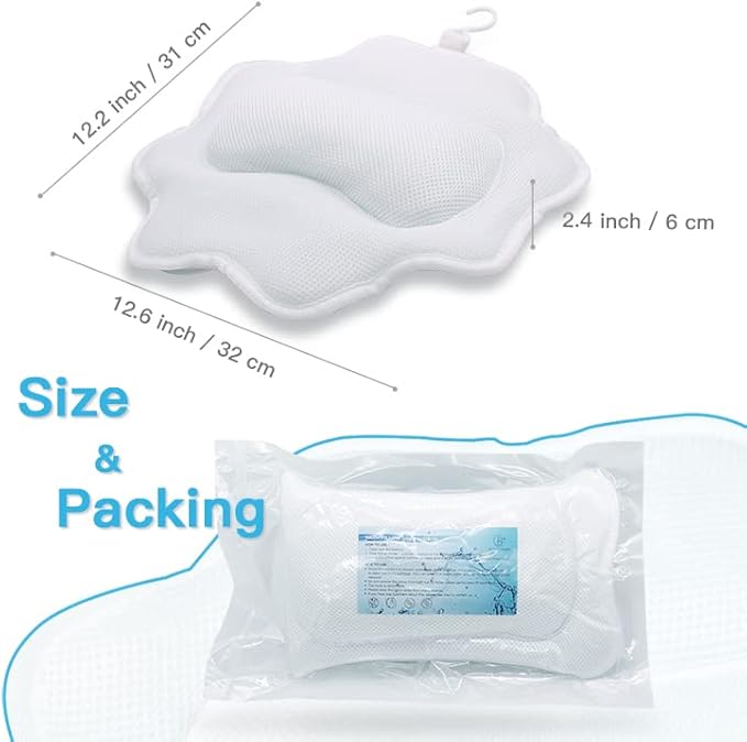 Beautybaby Bathtub Spa Pillow, Non-Slip 4 Strong Suction Cups, Bath Pillows for Tub, Head, Neck, Shoulder Support, Breathable Relax Comfort