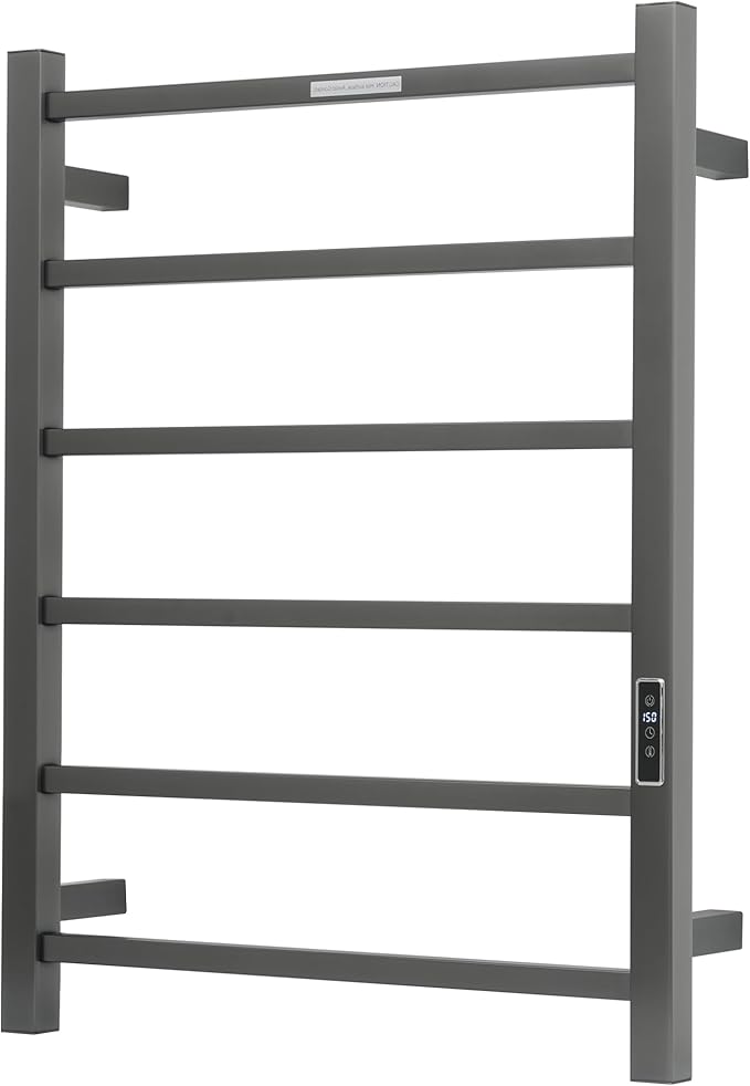 Heated Towel Racks for Bathroom, Wall Mounted Electric Towel Warmer Racks with Timer & Temperature Control, Stainless Steel Towel Heater for Bathroom (Square-Gunmetal Grey 6 Bars)