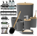 Clara Clark Bathroom Set - Grey Bathroom Accessories Set, 6PC Bathroom Accessory Set, Bathroom Sets with Adhesive Corner Shower Caddy Hanging, Toilet Brush, Trash Can & Soap Dispenser by ClaraClark