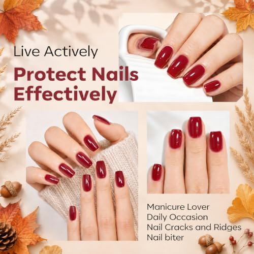 Modelones Nail Strengthener and Growth, Dark Red Nail Polish Nail Hardener - Image 3