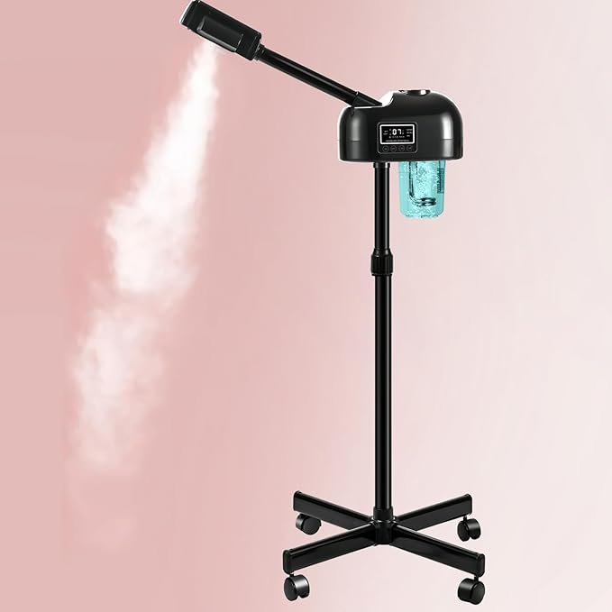 Professional Facial Steamer for Estheticians, Vaporizador Face Steamer with Timer Function, Hot Spray, Stand Facial Steamer on Wheels, Home & Salon SPA