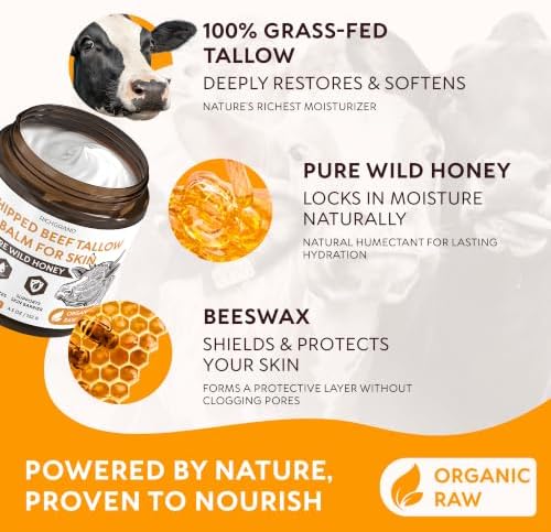 RICHGRAND Beef Tallow for Skin - Whipped Tallow and Honey Balm - Grass Fed Beef Tallow for Face, Daily Moisturizer & Body Butter - Natural Non Comedogenic Skincare - Image 2