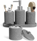 Clara Clark Bathroom Set - Grey Bathroom Accessories Set, 5PC Bathroom Accessory Set, Bathroom Sets with Soap Dispenser, Toothbrush Holder, Tumbler, Cotton Swab Jar & Vanity Tray by ClaraClark
