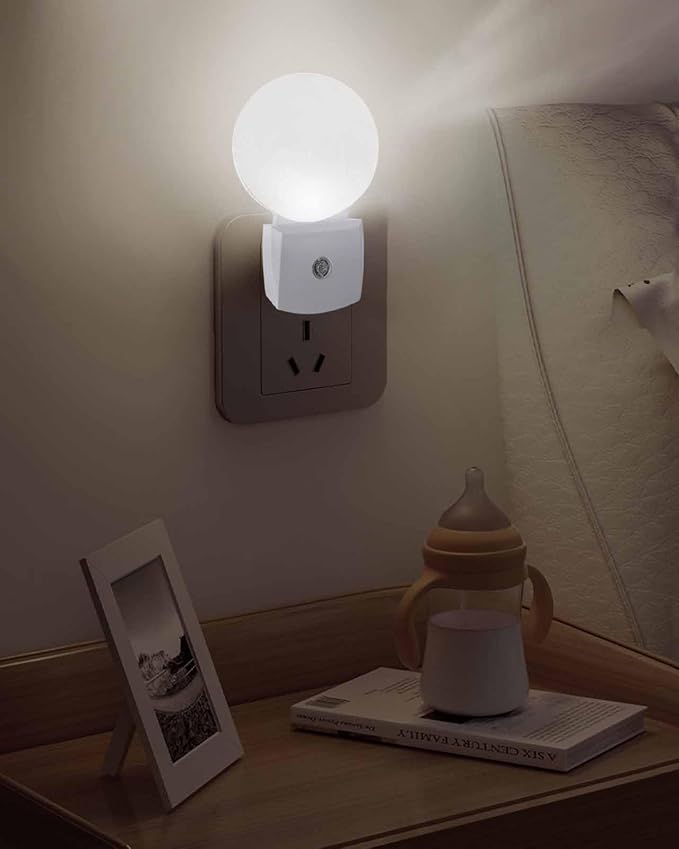 Night Lights Auto Sensor Tropical Palm Trees Night Light Cream Linen Coastal Round Lamp Plug-in LED Nightlights Dusk to Dawn for Living Room Bedroom Bathroom Hallway Wall Decor