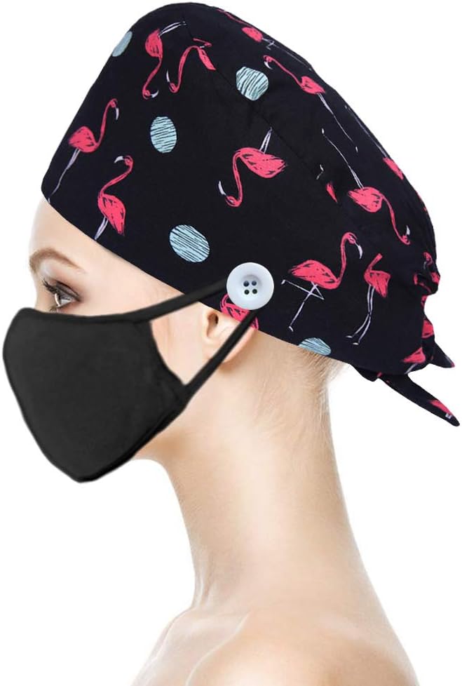Gourd-Shaped Working Cap with Button, Adjustable Tie Back Hat Sweatband Hair Cover for Women Men, Multiple Color