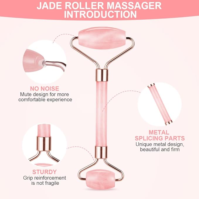 URAQT Gua Sha Facial Tools & Jade Roller Set for Face Guasha Tool for Face Ice Roller for Skin Care Gua Sha Stone Board Set for Reduce Puffiness and Improve Wrinkles Self Care Gifts(Pink)