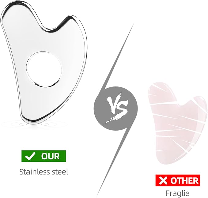 BTYMS Gua Sha Facial Tools Stainless Steel, Heart Shaped Guasha Tool with Hole， Metal Face Sculpting Tool Skin Care Massage Scraper