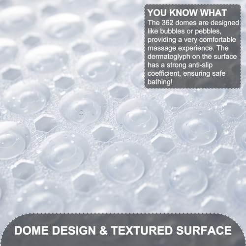 TEESHLY Bath Tub and Shower Mats, Non Slip 40 x 16 Inch Extra Long Bathtub Mat, Machine Washable Bathmat with Drain Holes, Suction Cups for Bathroom Floor, Clear - Image 2
