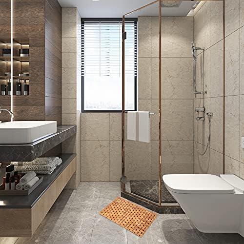 Bambo Bath Mat Bathroom Rugs Floor Wood Shower Bathtub Waterproof Non Slip Natural Accessories 16x24 Inch Easy to Clean, 2 pcs - Image 3