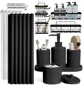 Clara Clark Bathroom Set - Black Bathroom Accessories Set, 24PC Bathroom Accessory Set, Bathroom Sets with Shower Curtain Set, Adhesive Corner Shower Caddy Hanging & Soap Dispenser by ClaraClark