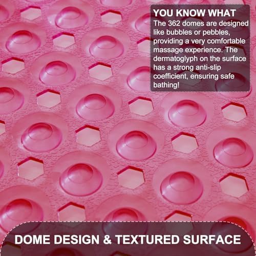 TEESHLY Bath Tub Shower Mat, Non Slip Bathtub Floor Liner Mats with Suction Cups and Drain Holes, Machine Washable Bathmat for Bathroom Floor Safety, 40 x 16 Inch, Clear Burgundy - Image 2