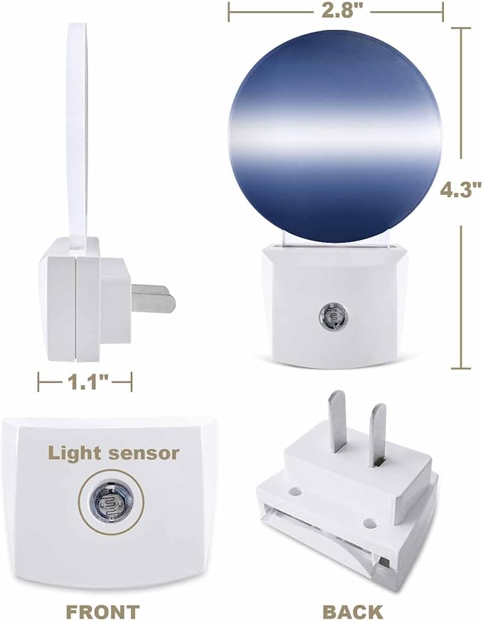 Night Lights Auto Sensor Navy Blue Ombre Night Light Solid Color Round Lamp Plug-in LED Nightlights Dusk to Dawn for Living Room Bedroom Bathroom Hallway Wall Decor