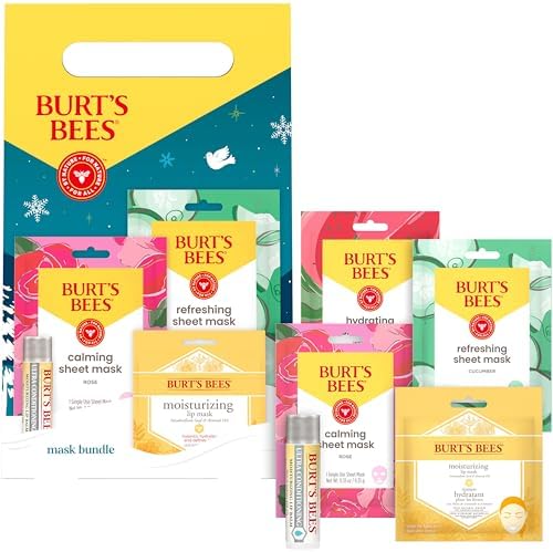 Burt’s Bees Mask Bundle Gift Set; , Ultra Conditioning Lip Balm and Moisturizing Lip, Refreshing Sheet and Calming Sheet Masks; Festive Packaging; Gift Set (Pack of 6) - Image 7