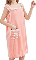 Slim figure wearable bath towel for women,body Wrap Coral Fleece Bathrobes,quick dry bath wraps shower skirt,Dress Beach Towelling Bath Robe,towel poncho,swimming,Spa,Sauna,Cute Pocket Design(Size S)