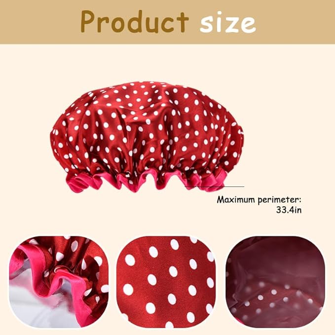 Christmas Red Polka Dot Shower Cap for Women Girls Vintage Polka Dot Shower Caps for Briads Womens Reusable Bathing Caps for Women Double Layer Waterproof Washable Bathing Cap for Thick Thin Hair