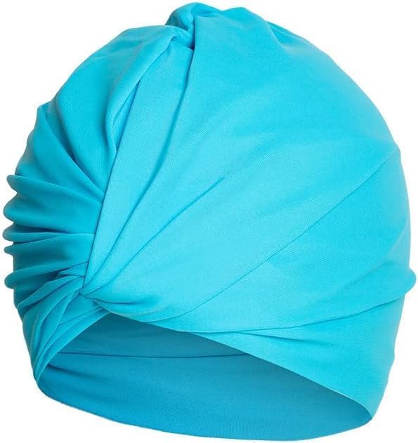 Pleated Fabric Swimming Cap Women Ladies Long Hair Swim Cap Ear Protecting Bathing Cap Elastic Polyester Turban Swim Hat Shower Cap for Beach Spa Non Waterproof, Twisted Beanie Cap Sleep Hat