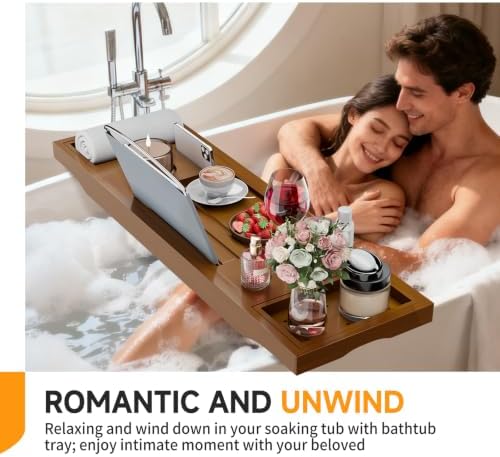 Foldable Bathtub Tray Caddy with Soap Dish Adjustable29.5-43''Walnut - Image 4