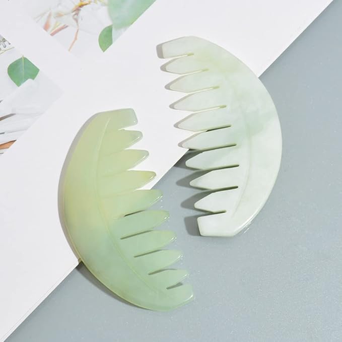 Scalp Massage Comb, Scalp Massager for Hair Growth, Head Scratcher for Itchy Scalp, Natural Gua Sha Jade Stone, Acupressure Meridian Brush