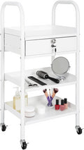 LEIBOU Beauty Salon Trolley Cart Hair Station with Wheels, Tray Cart with 1 Drawer & 2 Trays, Medical Esthetic Supply Holder for Massage Tattoo Facials