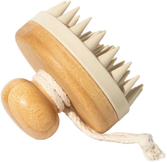 Scalp Massager Shampoo Brush - Soft Silicone Scalp Scrubber for Hair Growth & Dandruff Removal - Natural Bamboo Handle Deep Scalp Cleansing Brush for Men & Women