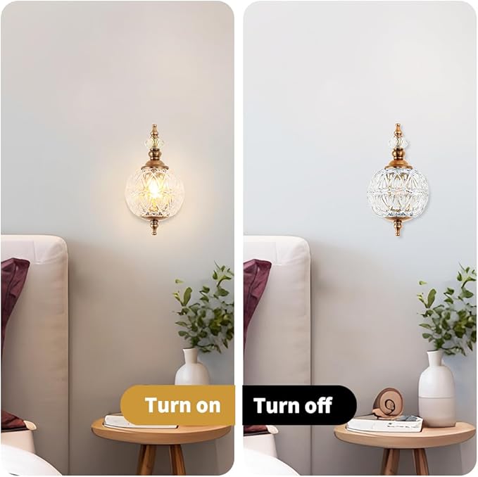 Brushed Antique Brass Bathroom Wall Sconce Vintage Style - G9 Bulb Compatible, Small Hardwired Bathroom Vanity Lighting with Hand-Etched Glass Shades, Easy Mounted for Bedroom Living Room Hallway
