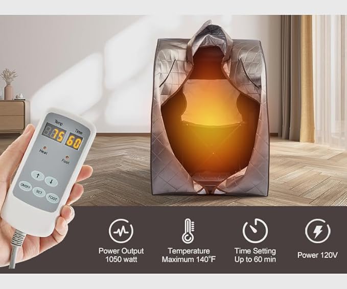 Portable Infrared Sauna, Full Size 1 Person Infrared Sauna Tent, Separate Heating Foot Pad and Portable Upgrade Chair, Relaxation at Home