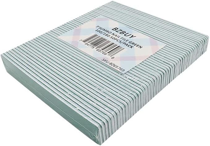 Jumbo Nail File 50 PCS Professional Double Sided 100/180 Grit Nail Files Emery Board Green Manicure Pedicure Tool and Nail Buffering Files
