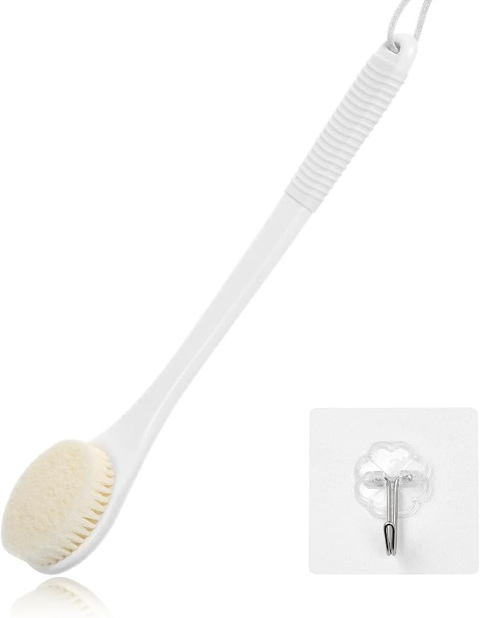 17-Inch Back Scrubber for Shower, Anti-Slip Exfoliating Body Brush for Bath, Gentle Back Brush for Shower for Men, and Women, Cleaning Skin for Smooth, Glowing Skin (White)