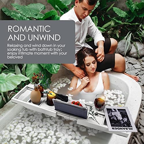 Foldable Bathtub Tray Caddy with Soap Dish Adjustable 29.5-43''White - Image 3