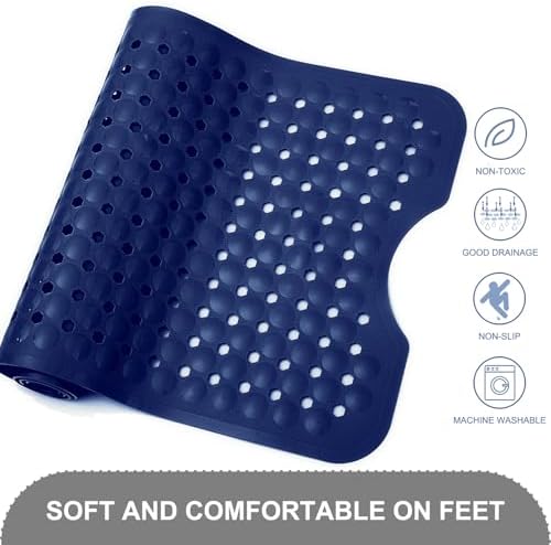 TEESHLY Bath Tub and Shower Mats, Non Slip 40 x 16 Inch Extra Large Bathtub Mat, Machine Washable Bathmat with Drain Holes, Suction Cups for Bathroom Floor, Navy Blue - Image 4