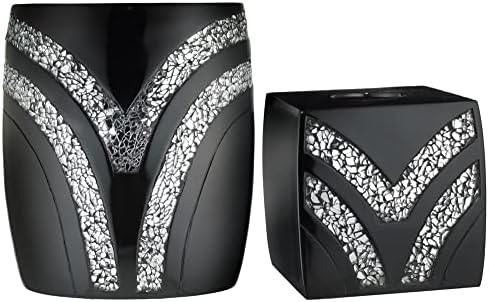 Zahari Home 2pc Sinatra Black Modern Bath Accessories Set Waste Basket & Tissue Box Modern Decorative Beautiful Designs Bathroom Decor Set for Home Luxury Bath Set Mosaic Glass by ZahariHome