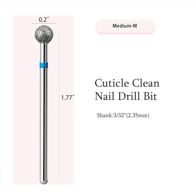 10pcs Safety Ball Cuticle Drill Bits, Carbide Diamond Nail Bits for Dead Skin Removal & Nail Shaping, 3/32'' Two Way Rotate, Professional Manicure Pedicure Salon Tools(5mm Ball Bit, Medium-M)