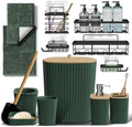 Clara Clark Bathroom Set - Hunter Green Bathroom Accessories Set, 6PC Bathroom Accessory Set, Bathroom Sets with Bathroom Rugs, Adhesive Corner Shower Caddy Hanging, Toilet Brush & Trash Can by ClaraClark