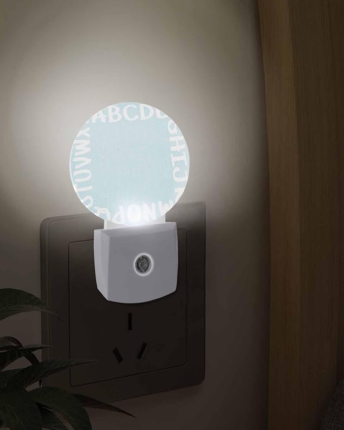 Night Lights Auto Sensor Alphabet Night Light Teal Blue Modern Minimalist Letter Round Lamp Plug-in LED Nightlights Dusk to Dawn for Living Room Bedroom Bathroom Hallway Wall Decor