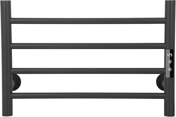 4 Bars Towel Warmer Rack, Electric Wall Mounted Heated Towel Rack with Timer and Temperature Control, Towel Heater Hard Wired/Plug-in Hot Towel Rails for Bathroom, Space Grade Aluminum, Grey