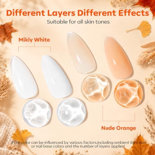 Modelones Nail Strengthener and Growth, Milky White Nude Orange Nail Polish - Image 5