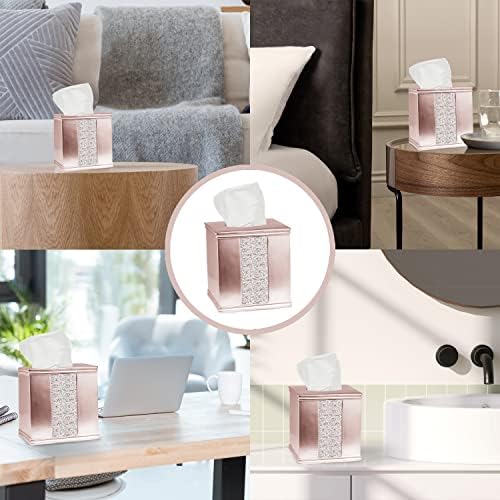 Zahari Home 2pc Sinatra Modern Bath Accessories Set Waste Basket & Tissue Box Modern Decorative Beautiful Designs Bathroom Decor Set for Home Blush Bathroom Set Mosaic Glass - Image 7