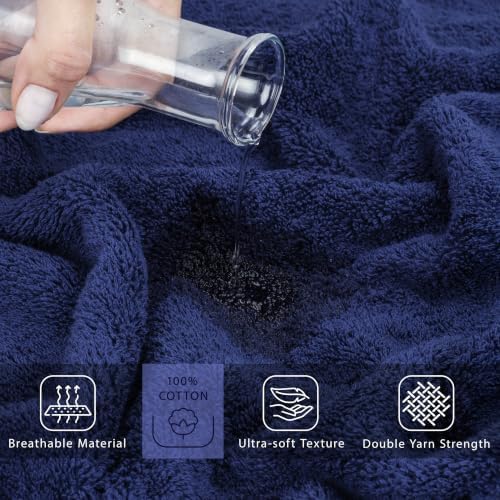 Cotton Paradise 100% Cotton Turkish Towel Set, Soft Absorbent Quick Dry, 2 Piece 35x70 Bath Sheet Set, Navy Blue - Image 4