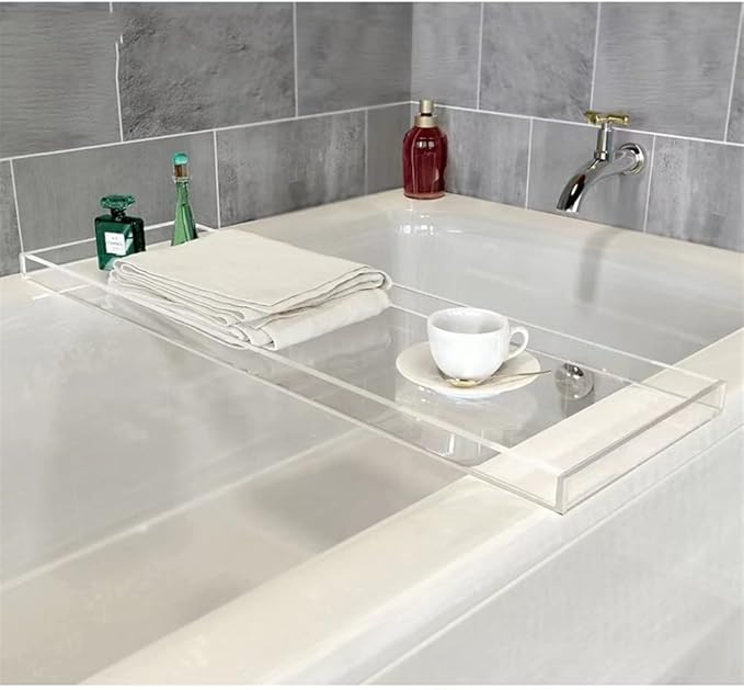 WANLIAN Luxury Bathtub Caddy Tray for Bathroom and Shower Storage - Clear Handles