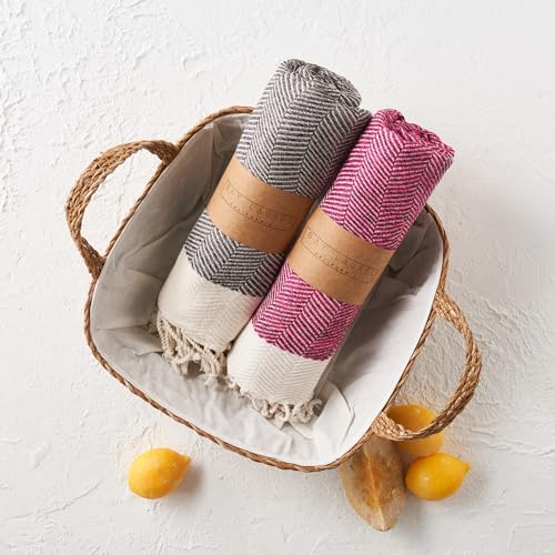 BAY LAUREL Turkish Hand Towel – Pack of 2 | Soft & Absorbent Decorative Towels for Bathroom, Hand, Face, Hair, Gym, Yoga, SPA, Kitchen & Tea | Boho Decor (Fuchsia, Herringbone 16X40 Inches (Set of 2) - Image 3