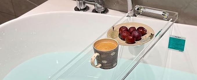 WANLIAN 33inch Luxury Bathtub Caddy Tray for Bathroom Bath tub Table Caddy Shelf for Shower Storage Organizer tub Accessories for Bath tub Table Caddy (Gold-Clear)