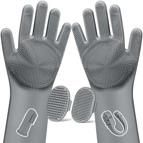 Augwind 6PCS Grooming & Bath Supplies for Dogs, Cats | Dog Washing Gloves | Dog Bath Brush | Dog Shower Brush | Pet Grooming Gloves | Dog Grooming kit | Pet Supplies for Showerhead & Sprayer (Grey) by Augwind